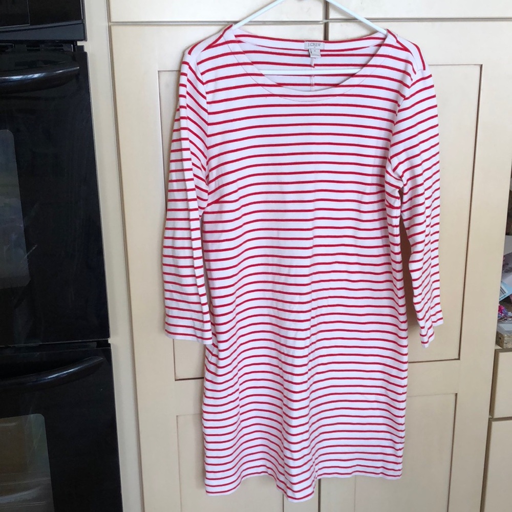 J.Crew red and white stripe dress w sleeves size M